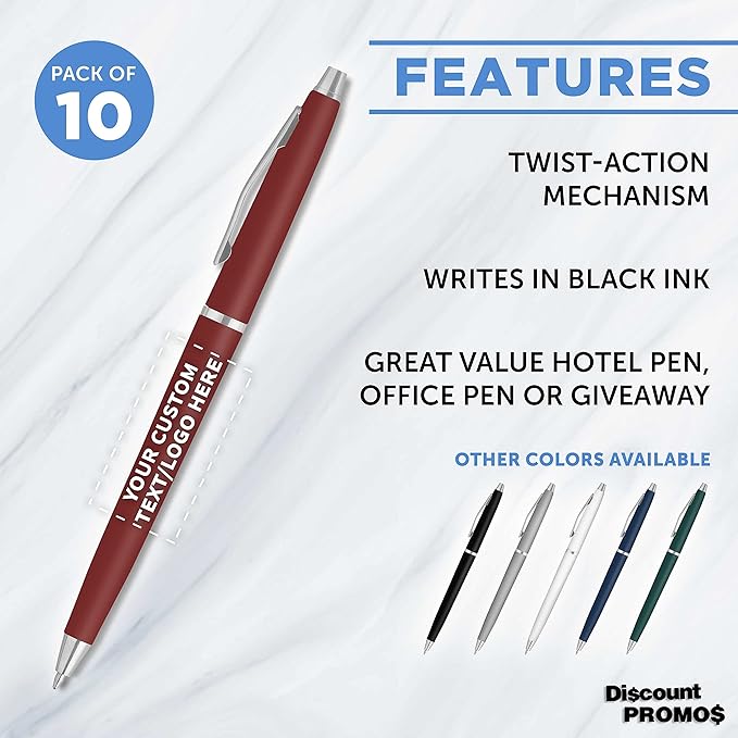 DISCOUNT PROMOS Custom Langham Ballpoint Pens Set of 10, Personalized Bulk Pack - Image 2