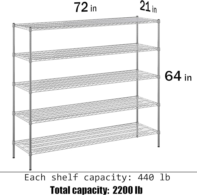 Regal Altair 21" Deep x 72" Wide x 64" Height Wire Shelving Kit | 5-Tier | NSF - Image 3