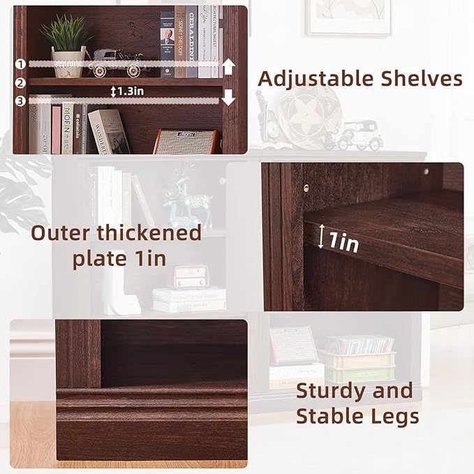 RWYHG 43" Walnut Tall Bookshelf Set of 4, 3-Tier Thick Wooden Book Shelf - Image 5