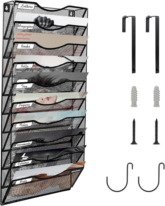 BOHDK Wall File Organizer, 10 Tire Hanging File Folder Mail Organizer, Vertical by BOHDK