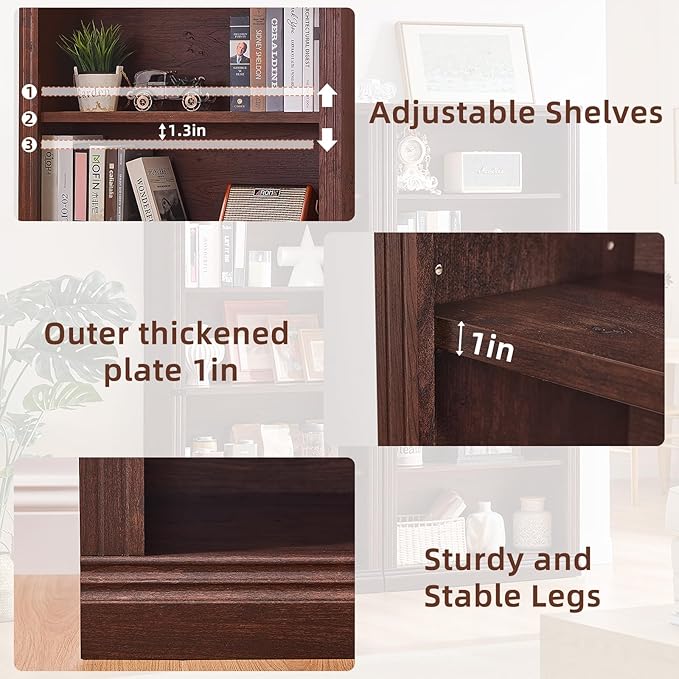 RWYHG 70" Walnut Tall Bookshelf Set of 4, 5-Tier Thick Wooden Book Shelf - Image 5