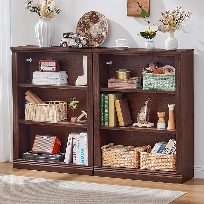 RWYHG 43" Walnut Tall Bookshelf Set of 3, 3-Tier Thick Wooden Book Shelf - Image 7