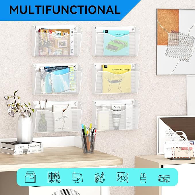 GDINDINFAN 6 Single Pocket Wall File Holder, Mesh Hanging File Folder Paper - Image 6
