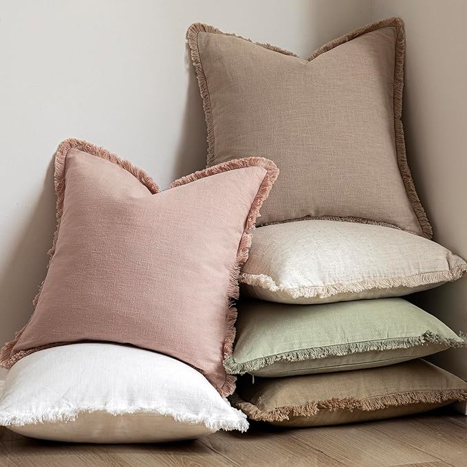 Foindtower Set of 2 Decorative Linen Fringe Throw Pillow Covers Farmhouse - Image 6