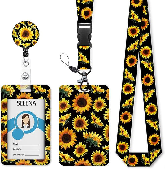 Lanyards for ID Badges Name Tags ID Card Holder, Sunflowers ID Badge Holder by Mcapirivo