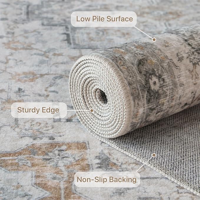 GENIMO 5X7 Area Rugs for Living Room, Machine Washable Non Slip Vintage Rugs - Image 5