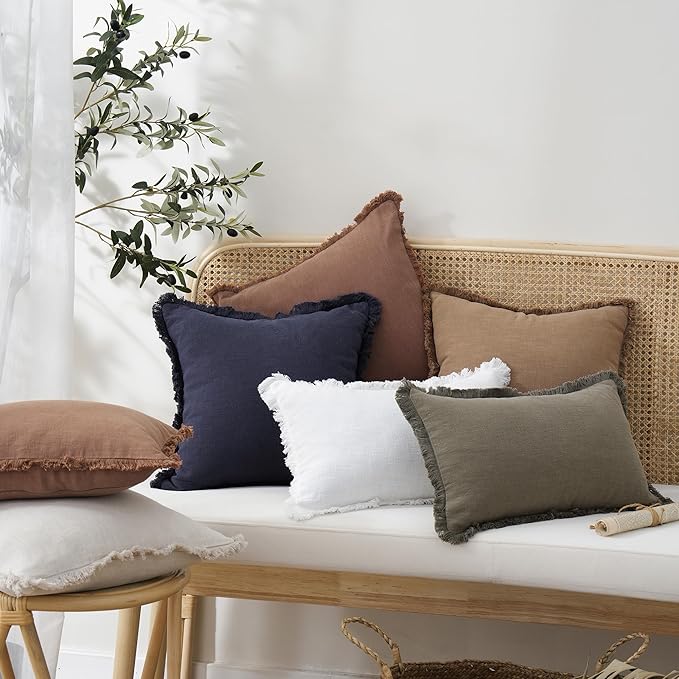 Foindtower Set of 2 Decorative Linen Fringe Lumbar Throw Pillow Covers Boho - Image 6