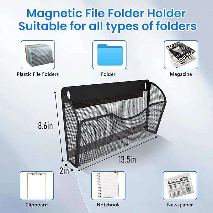 KZWKRG 6 Pack Magnetic File Holder, Magnetic Pocket Wall File Holder, Mesh Wall - Image 2