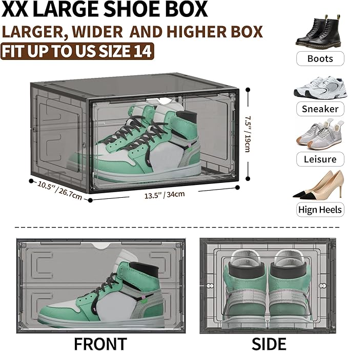 TOFWOF 12 Pack XX Large Shoe Organizer, Heavy-Duty Hard Thicken Plastic Clear - Image 5