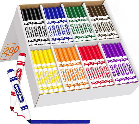 Aigybobo 200 Count Washable Markers Bulk, 8 Assorted Colors, Broad Line Conical by WelcometoAigybobo