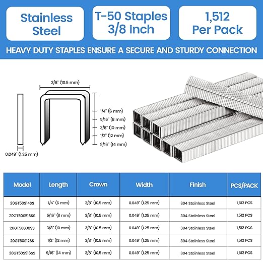 meite T-50 Heavy Duty Staples Marine, 3/8 Inch 304 Stainless Steel Staples - Image 2