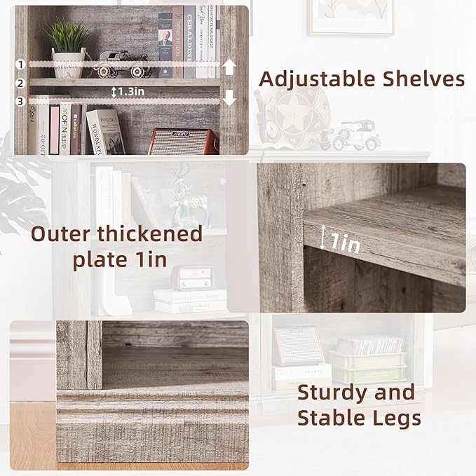 RWYHG 43" Grey Tall Bookshelf Set of 3, 3-Tier Thick Wooden Book Shelf - Image 5
