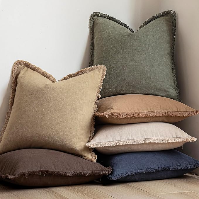 Foindtower Set of 2 Decorative Linen Fringe Throw Pillow Covers Cozy Boho - Image 6