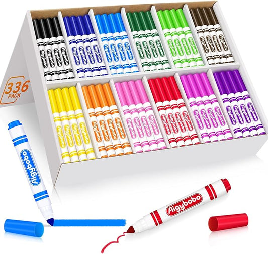 Aigybobo 336 Count Washable Markers Bulk, 12 Assorted Colors, Broad Line by WelcometoAigybobo