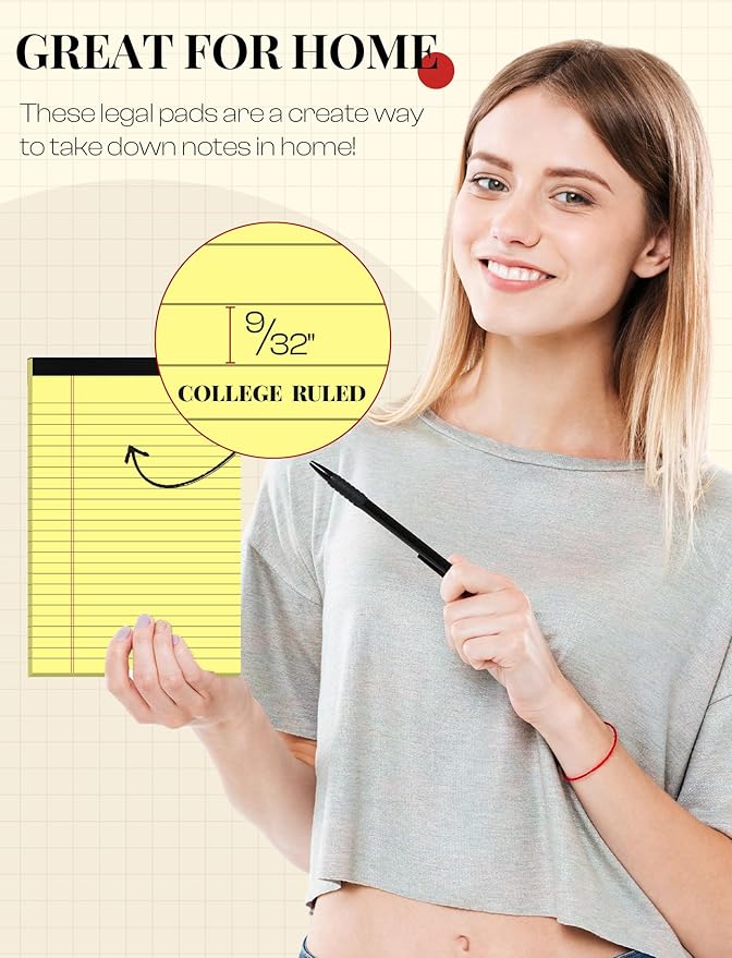 Yellow Legal Pads 5×8 Small Notepads 4 Pack Yellow Note Pads 5×8 College Ruled - Image 3