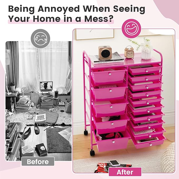 GOFLAME 15-Drawer Rolling Storage Cart, Craft Storage Cart - Image 7