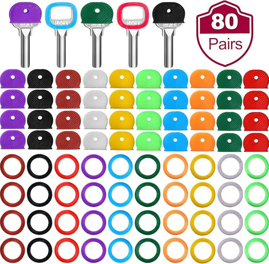 Blulu 80 Pieces 1Inch Colored Key Covers Caps Tags Covers Set Plastic Key Color by Blulu