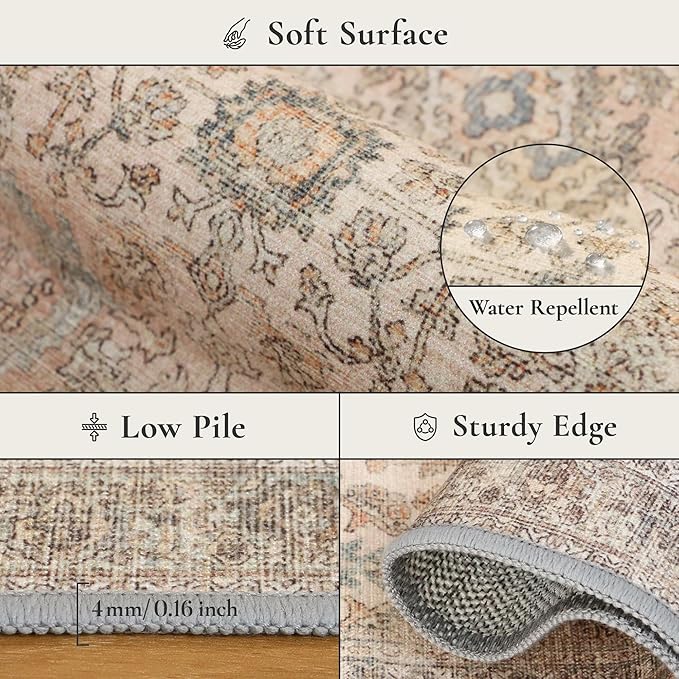 GENIMO 9x12 Area Rugs for Living Room, Machine Washable Non Slip Vintage Rugs - Image 8