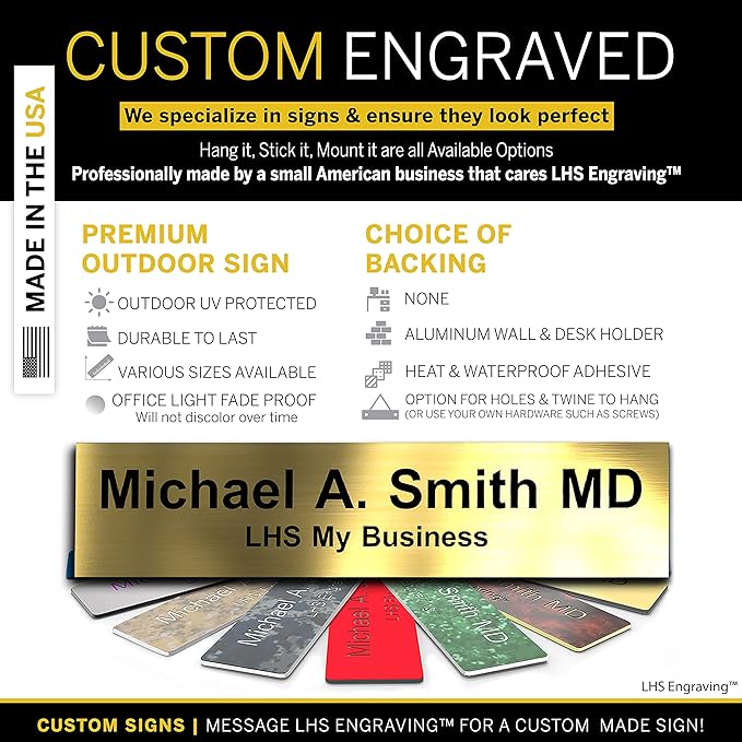 Engraved Name Plates for Doors, and Plaques Personalized Brushed Brass Plastic - Image 3