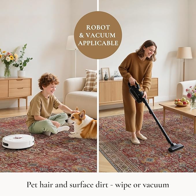 GENIMO 9x12 Area Rugs for Living Room, Machine Washable Non Slip Vintage Rugs - Image 7