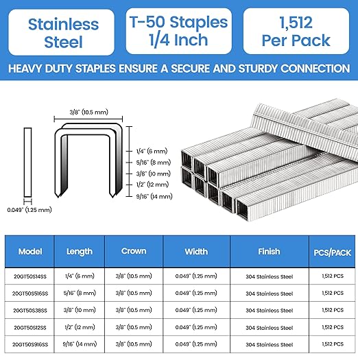 meite T-50 Stainless Steel Staples Marine, 1/4 Inch Heavy Duty Staples - Image 2
