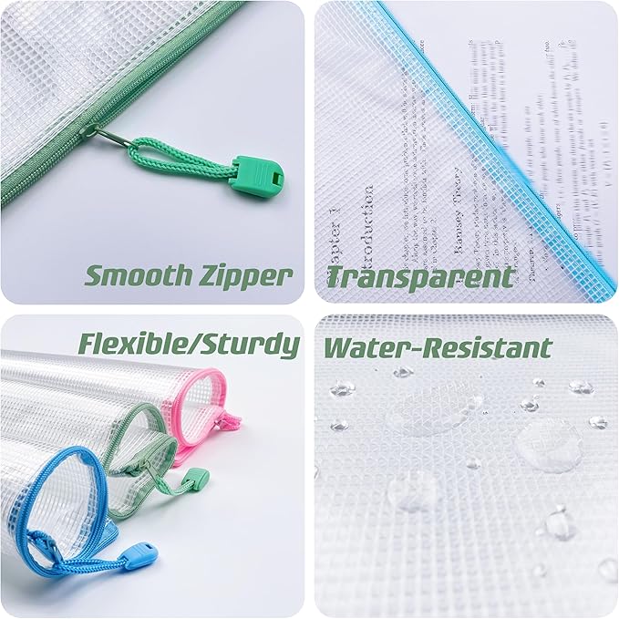 Oaimyy-8"x10"-18 Pcs-Plastic Mesh Zipper Pouch Document Folders Bag Zip File - Image 4