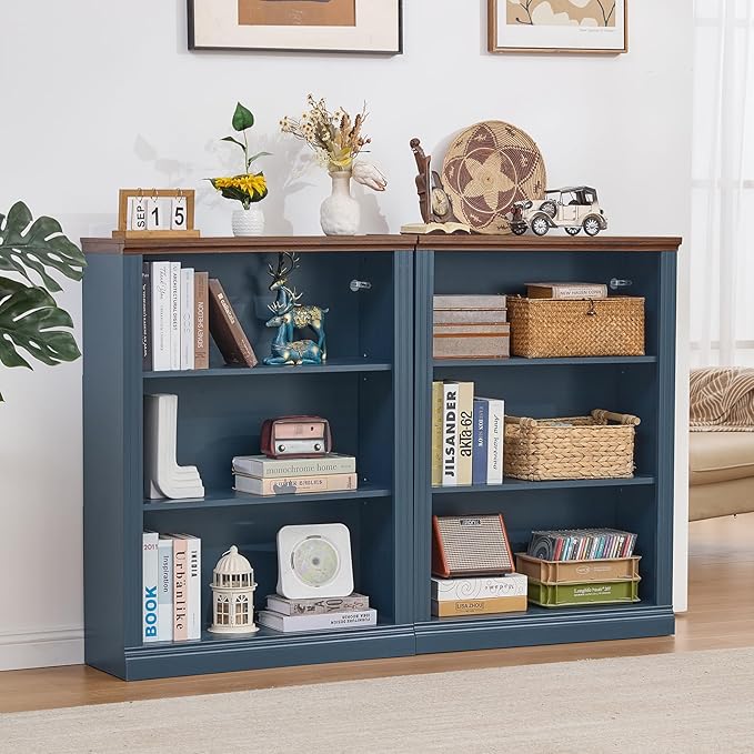 RWYHG 43" Blue Tall Bookshelf Set of 4, 3-Tier Thick Wooden Book Shelf - Image 8