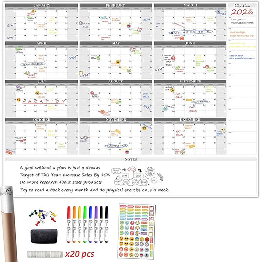 CLEVER CLEAN Large Dry Erase Wall Calendar by CleverClean