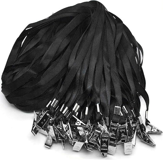 Beebel Black Lanyards 100 Pack Nylon Flat Badge Lanyard Bulldog Clip by Beebel