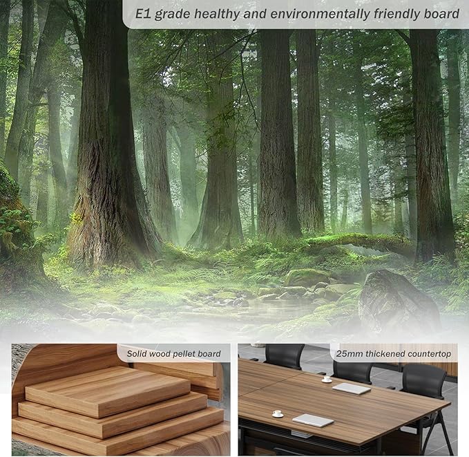 Folding Conference Table, 61in Rectangle Conference Room Tables, Large Rolling - Image 6