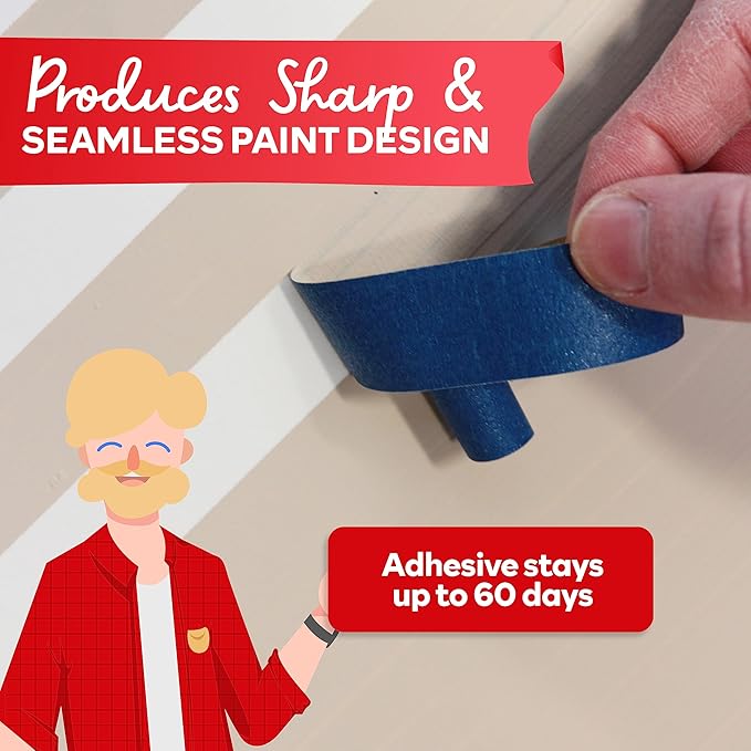 XFasten Blue Painters Tape 3 Inch Wide x 180 Feet Bulk Wall Safe UV-Resistant - Image 7