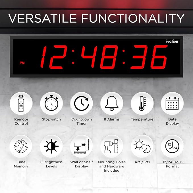 Ivation Huge Oversized 72" Large Digital LED Clock | Big Digital Clock - Image 6