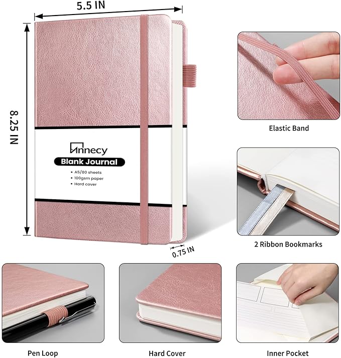 Annecy Blank Journal Notebook, Medium 5.5x 8.25, 160 Pages 100GSM Writing Paper - Image 2