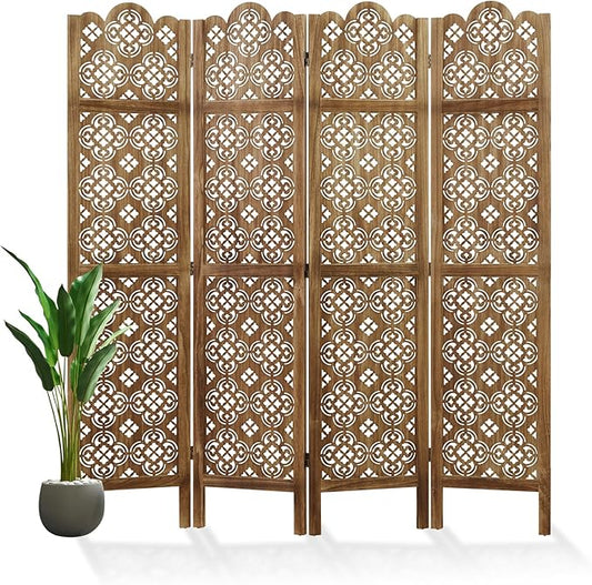 68.9Inch Folding Room Divider, 4 Panels Wood Carved Privacy Screens by Svimi