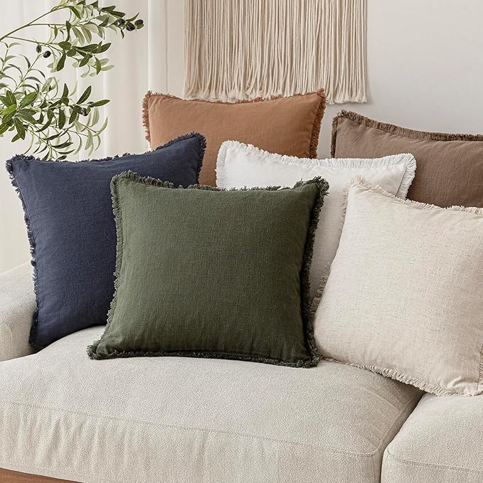 Foindtower Set of 2 Decorative Linen Fringe Throw Pillow Covers Farmhouse - Image 7