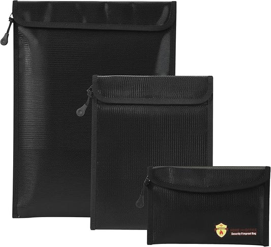 3 Pcs Fireproof Waterproof Document Bag, Fire and Water Resistant Safe Zipper by Unknown