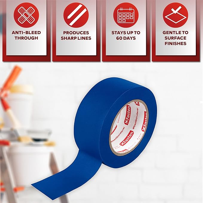 XFasten Blue Painters Tape 3 Inch Wide x 180 Feet Bulk Wall Safe UV-Resistant - Image 2