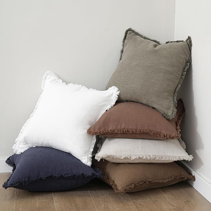 Foindtower Set of 2 Decorative Linen Fringe Throw Pillow Covers Cozy Farmhouse - Image 5