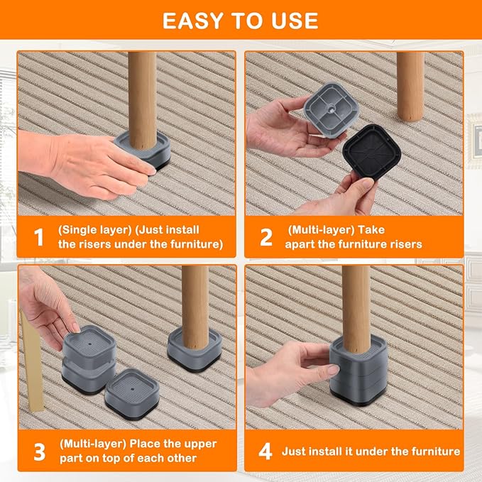 shouwuhho 18 Pack Furniture Risers Adjustable Bed Risers Heavy Duty Lifts - Image 7