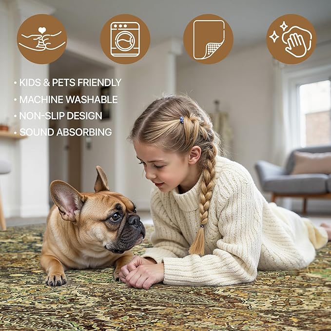 GENIMO 6x9 Area Rugs for Living Room, Machine Washable Low Pile Rugs, Chenille - Image 5