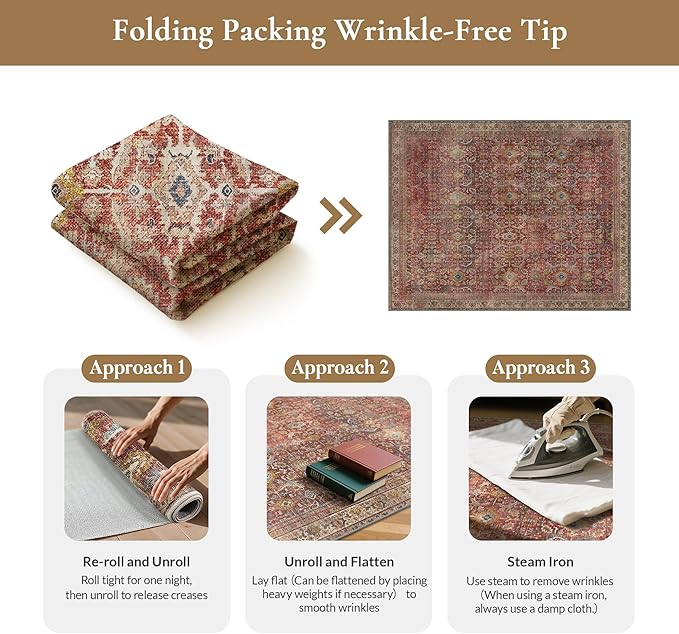 GENIMO 9x12 Area Rugs for Living Room, Machine Washable Non Slip Vintage Rugs - Image 9