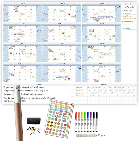 CLEVER CLEAN Large Dry Erase Wall Calendar by CleverClean