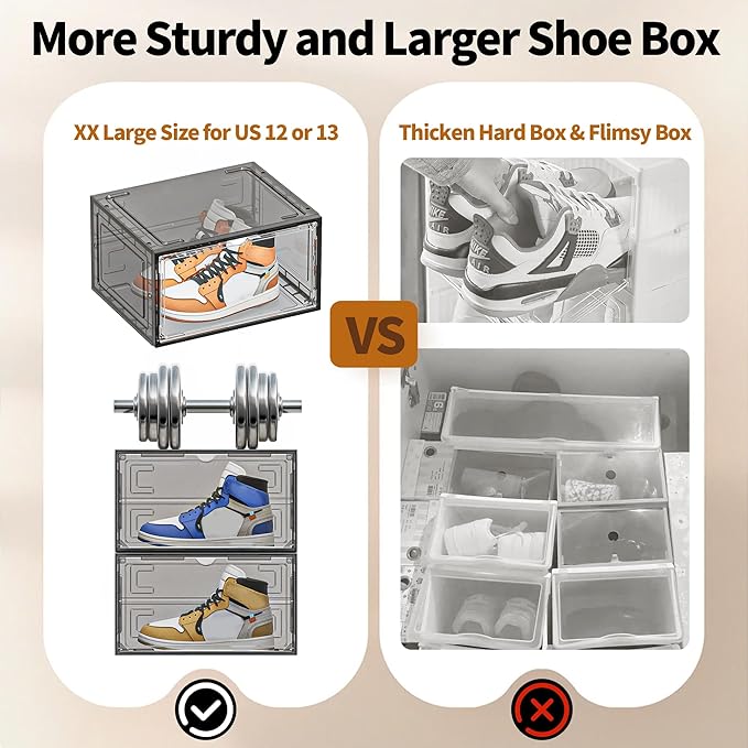 TOFWOF 6 Pack XX Large Shoe Organizer, Heavy-Duty Hard Thicken Plastic Clear - Image 6