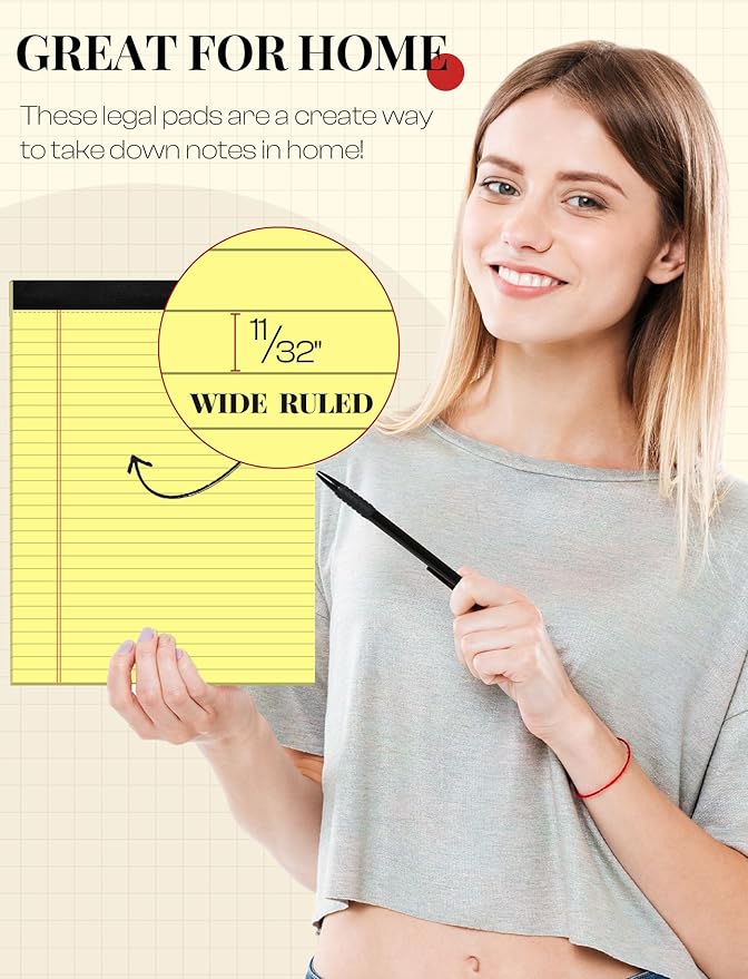 Note Pads 8.5 x 11 Wide Ruled Lined Writing Pads Yellow Legal Pads Letter Size - Image 3