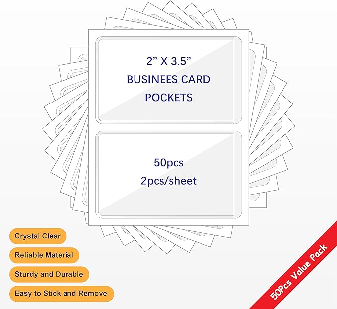 Clear Adhesive Business Card Pocket swith Side Open - Image 2
