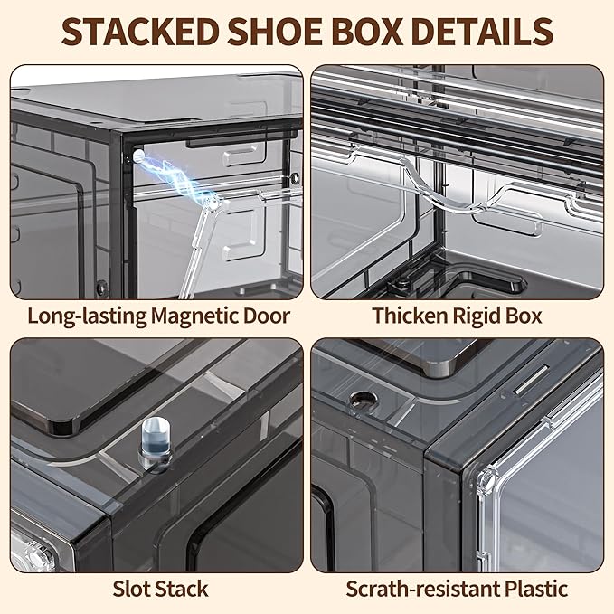 TOFWOF 12 Pack XX Large Shoe Organizer, Heavy-Duty Hard Thicken Plastic Clear - Image 4