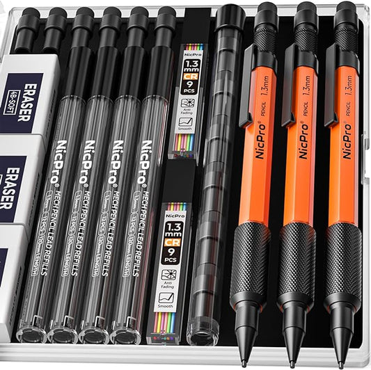 Nicpro 3 PCS 1.3 mm Orange Mechanical Pencils Set by Nicpro