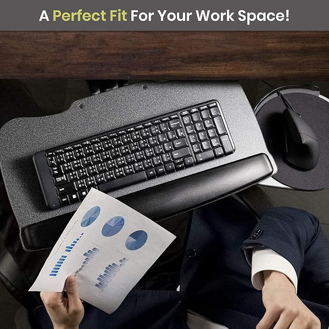 FERSGO Under Desk Keyboard Tray, 17.75" Track, One Knob Control, Undermount - Image 8