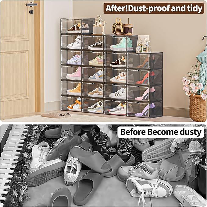 TOFWOF 12 Pack XX Large Shoe Organizer, Heavy-Duty Hard Thicken Plastic Clear - Image 7