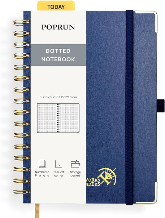 POPRUN Spiral Dotted Journal Notebook, by POPRUN